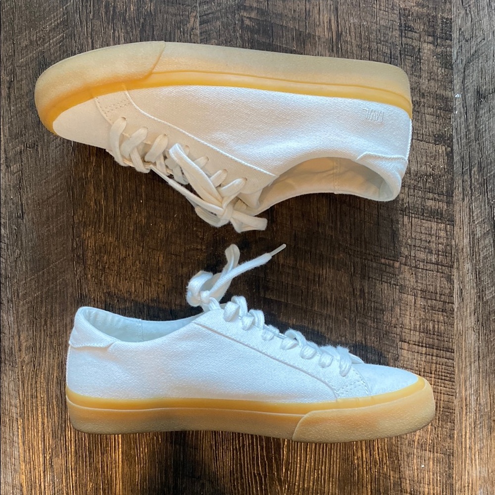 White Canvas Sneakers with Yellow Sole